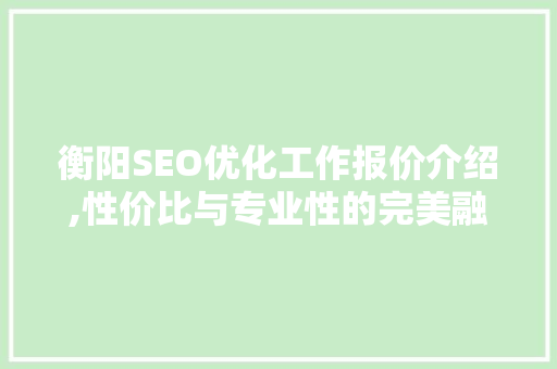 衡阳SEO优化工作报价介绍,性价比与专业性的完美融合
