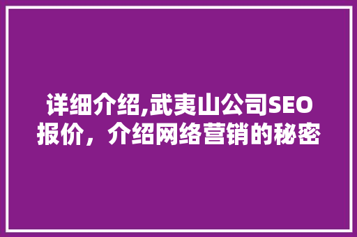 详细介绍,武夷山公司SEO报价，介绍网络营销的秘密武器