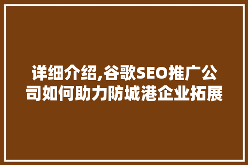 详细介绍,谷歌SEO推广公司如何助力防城港企业拓展国际市场  第1张