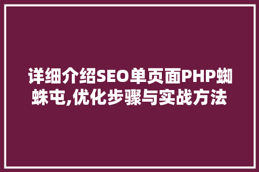 详细介绍SEO单页面PHP蜘蛛屯,优化步骤与实战方法