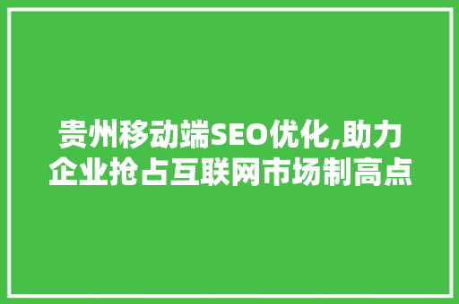 贵州移动端SEO优化,助力企业抢占互联网市场制高点