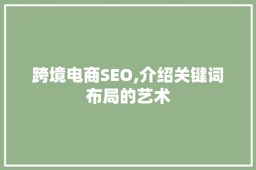 跨境电商SEO,介绍关键词布局的艺术