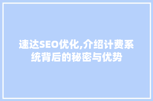 速达SEO优化,介绍计费系统背后的秘密与优势
