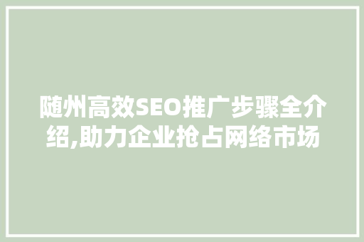 随州高效SEO推广步骤全介绍,助力企业抢占网络市场先机