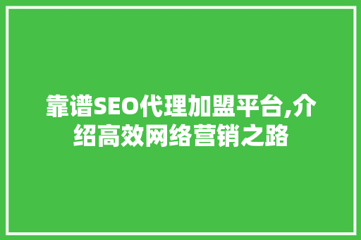 靠谱SEO代理加盟平台,介绍高效网络营销之路