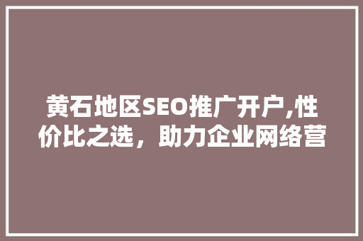 黄石地区SEO推广开户,性价比之选，助力企业网络营销