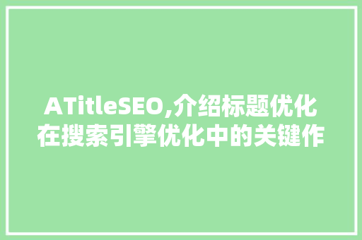 ATitleSEO,介绍标题优化在搜索引擎优化中的关键作用