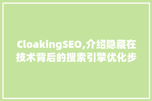 CloakingSEO,介绍隐藏在技术背后的搜索引擎优化步骤