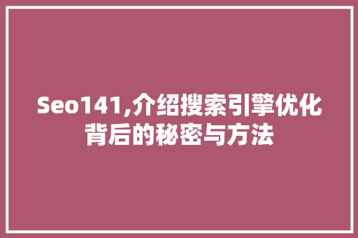 Seo141,介绍搜索引擎优化背后的秘密与方法
