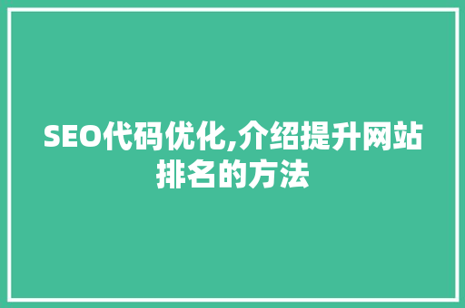 SEO代码优化,介绍提升网站排名的方法