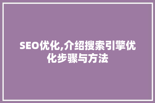 SEO优化,介绍搜索引擎优化步骤与方法