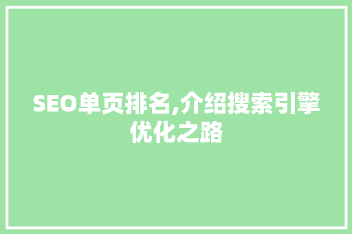 SEO单页排名,介绍搜索引擎优化之路