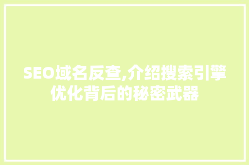 SEO域名反查,介绍搜索引擎优化背后的秘密武器