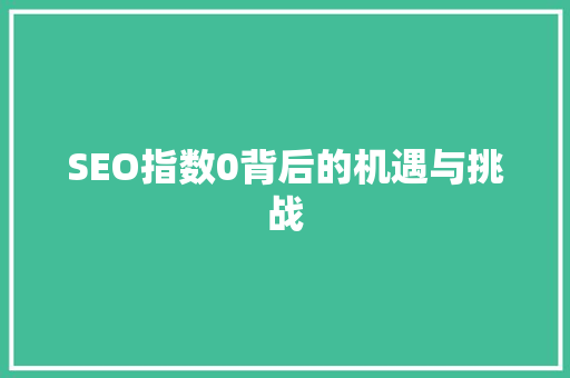 SEO指数0背后的机遇与挑战