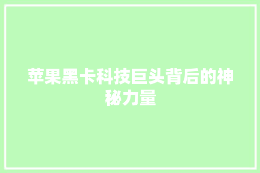 苹果黑卡科技巨头背后的神秘力量  第1张
