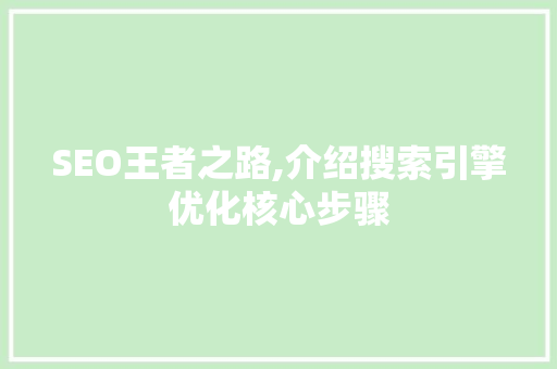 SEO王者之路,介绍搜索引擎优化核心步骤