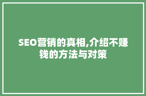SEO营销的真相,介绍不赚钱的方法与对策