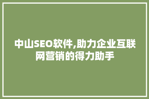 中山SEO软件,助力企业互联网营销的得力助手