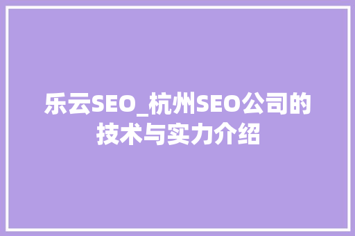 乐云SEO_杭州SEO公司的技术与实力介绍