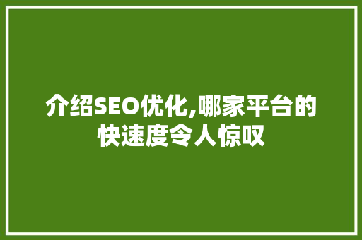 介绍SEO优化,哪家平台的快速度令人惊叹