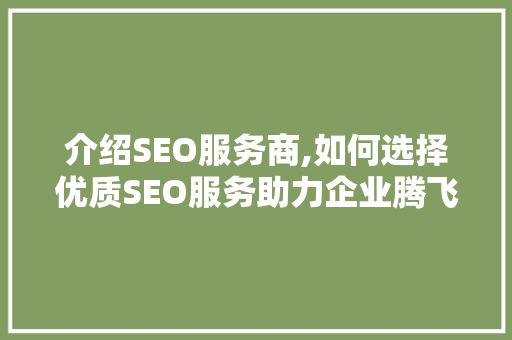介绍SEO服务商,如何选择优质SEO服务助力企业腾飞