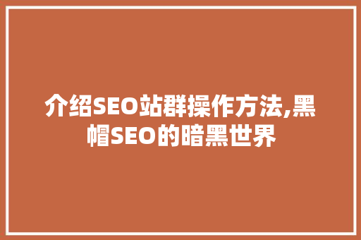 介绍SEO站群操作方法,黑帽SEO的暗黑世界
