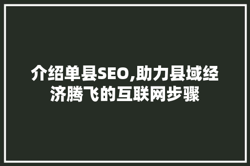 介绍单县SEO,助力县域经济腾飞的互联网步骤
