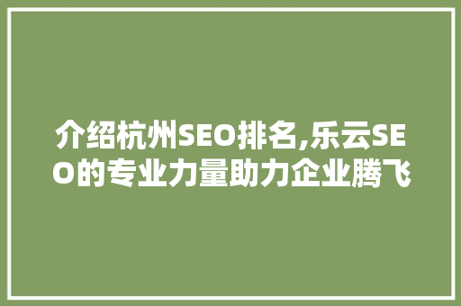 介绍杭州SEO排名,乐云SEO的专业力量助力企业腾飞