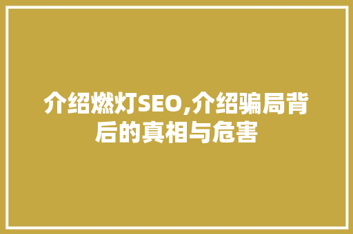 介绍燃灯SEO,介绍骗局背后的真相与危害  第1张