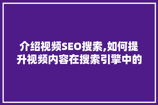 介绍视频SEO搜索,如何提升视频内容在搜索引擎中的排名