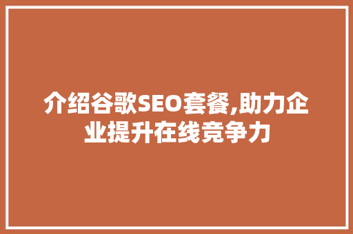 介绍谷歌SEO套餐,助力企业提升在线竞争力