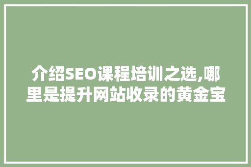 介绍SEO课程培训之选,哪里是提升网站收录的黄金宝地