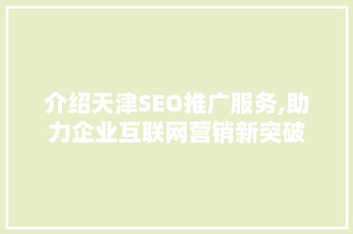 介绍天津SEO推广服务,助力企业互联网营销新突破