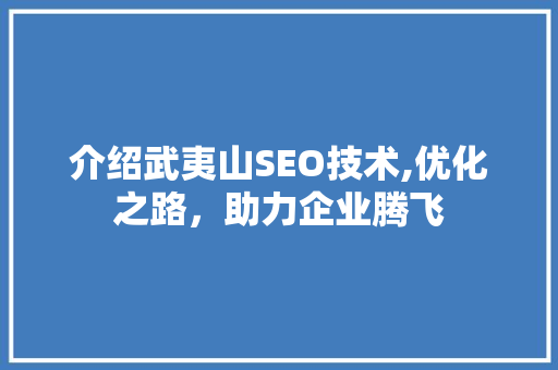介绍武夷山SEO技术,优化之路，助力企业腾飞