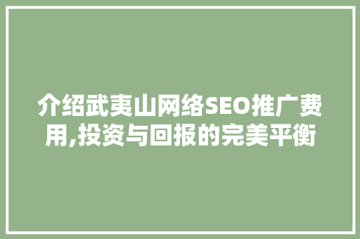 介绍武夷山网络SEO推广费用,投资与回报的完美平衡