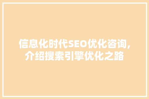信息化时代SEO优化咨询,介绍搜索引擎优化之路  第1张