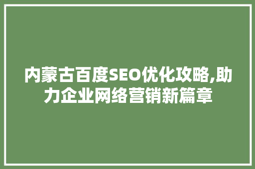 内蒙古百度SEO优化攻略,助力企业网络营销新篇章
