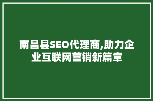 南昌县SEO代理商,助力企业互联网营销新篇章