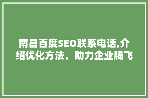 南昌百度SEO联系电话,介绍优化方法，助力企业腾飞