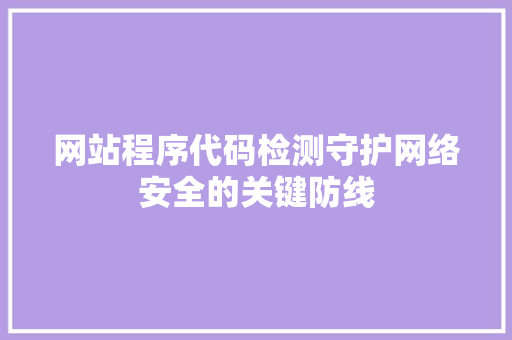网站程序代码检测守护网络安全的关键防线