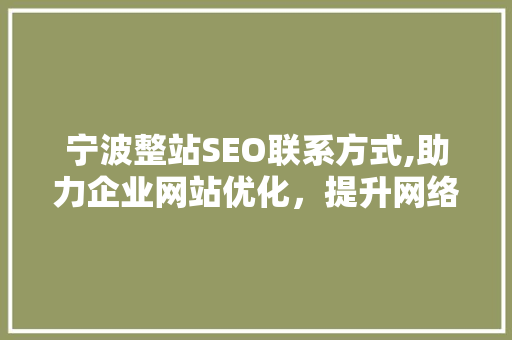 宁波整站SEO联系方式,助力企业网站优化，提升网络竞争力