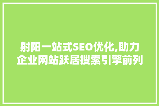 射阳一站式SEO优化,助力企业网站跃居搜索引擎前列  第1张