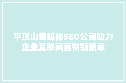 平顶山自媒体SEO公司助力企业互联网营销新篇章