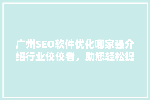 广州SEO软件优化哪家强介绍行业佼佼者，助您轻松提升网站排名