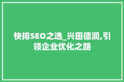 快排SEO之选_兴田德润,引领企业优化之路