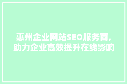 惠州企业网站SEO服务商,助力企业高效提升在线影响力