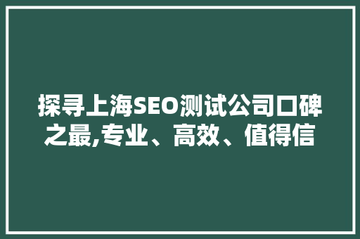 探寻上海SEO测试公司口碑之最,专业、高效、值得信赖