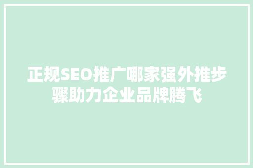 正规SEO推广哪家强外推步骤助力企业品牌腾飞