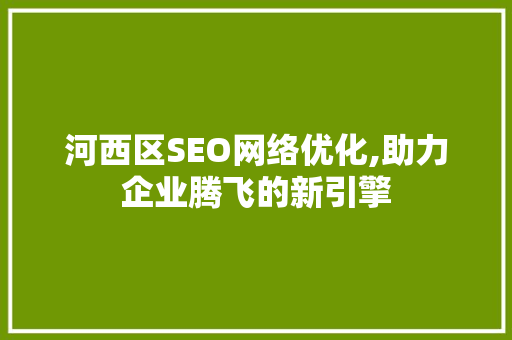 河西区SEO网络优化,助力企业腾飞的新引擎