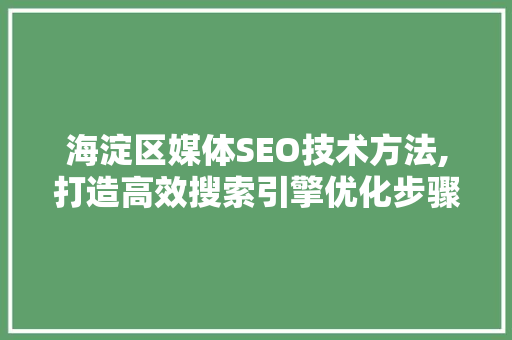 海淀区媒体SEO技术方法,打造高效搜索引擎优化步骤